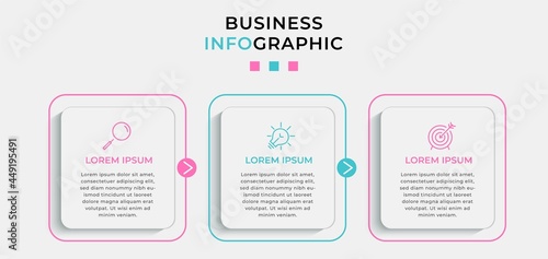 Vector Infographic design business template with icons and 3 options or steps. Can be used for process diagram, presentations, workflow layout, banner, flow chart, info graph