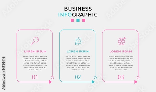 Vector Infographic design business template with icons and 3 options or steps. Can be used for process diagram, presentations, workflow layout, banner, flow chart, info graph