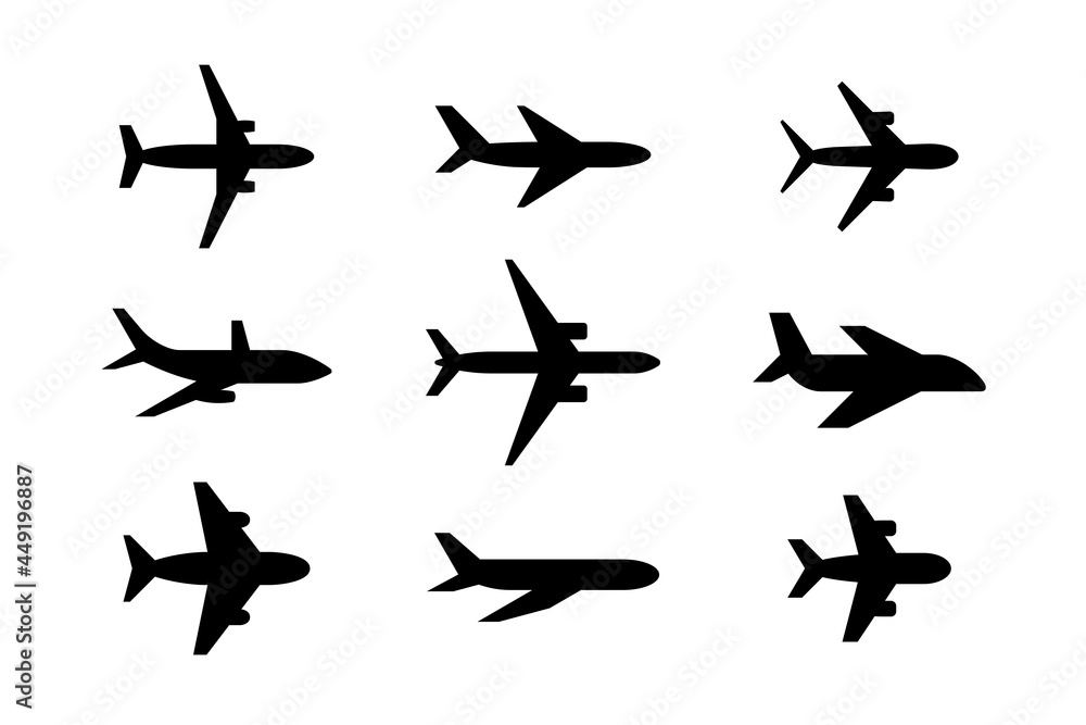 Fototapeta Zestaw ikon samolotu. Zestaw sylwetki samolotu. na białym tle