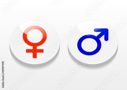 男女の性別記号の立体的なボタンあるイラスト 