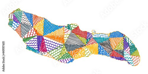 Kid-style map of Saona Island. Hand-drawn polygons in the shape of Saona Island. Vector illustration.