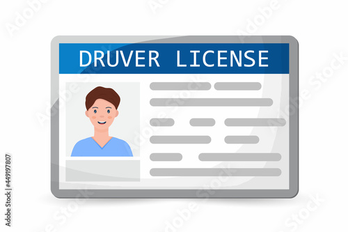 Flat man driver license plastic card template, id card vector illustration