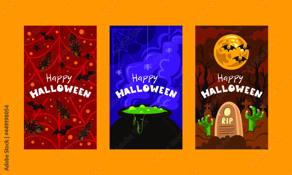 happy halloween card collection with funny illustration