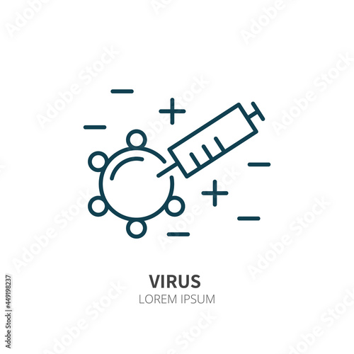 Syringe and medicament jar line icon isolated vector. Editable stroke symbol. Vaccines against virus, vaccination sheldule, anti vaccine, shield virus. Flu, hepatitis, measles covid prevention