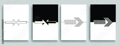Aesthetic geometric brochures . One line logo . Modern art .Abstract minimal negative space poster . Contemporary vector arrow design 