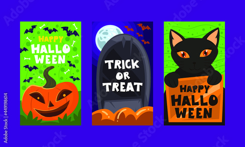 happy halloween card collection with funny illustration