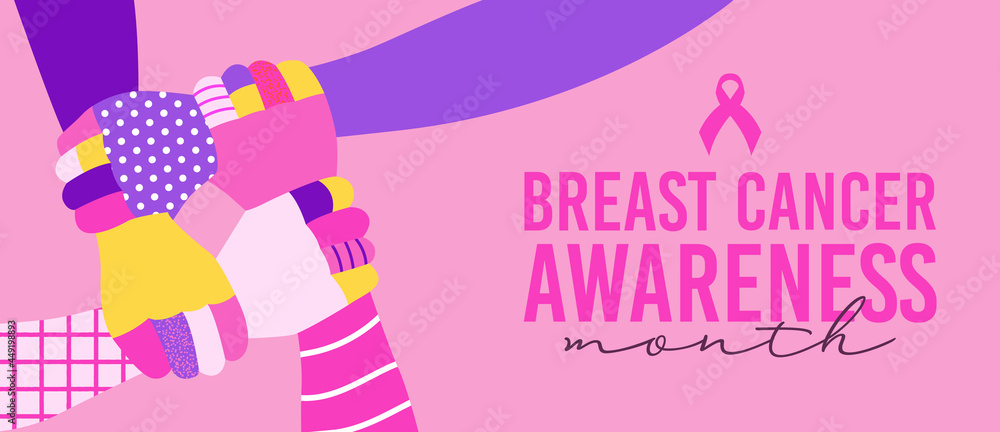 Breast Cancer pink women friend hands together Breast Cancer pink women friend hands together