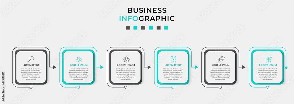 Vector Infographic design business template with icons and 6 options or steps. Can be used for process diagram, presentations, workflow layout, banner, flow chart, info graph Vector Infographic design business template with icons and 6 options or steps. Can be used for process diagram, presentations, workflow layout, banner, flow chart, info graph