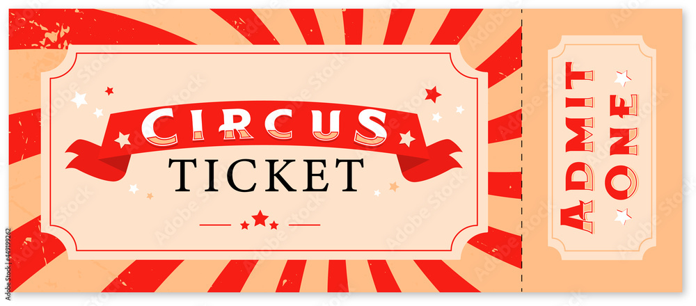 Fototapeta premium Circus ticket with tent and inscriptions on white background