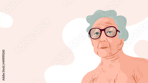 Vector beauty Illustration. For feminist beauty brands. Diversity and feminism. Elderly Woman. photo