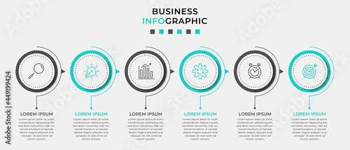 Vector Infographic design business template with icons and 6 options or steps. Can be used for process diagram, presentations, workflow layout, banner, flow chart, info graph
