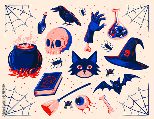 set of hand drawn halloween element collection
