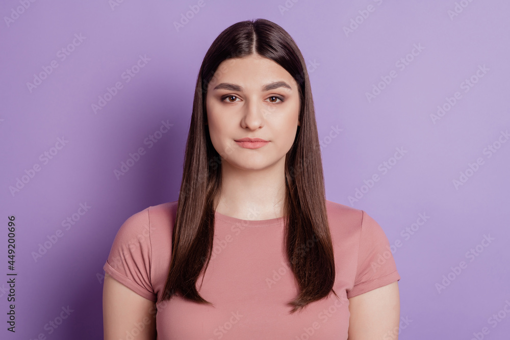 Fototapeta premium Close up photo of nice attractive girl happy positive smile confident isolated over violet color background