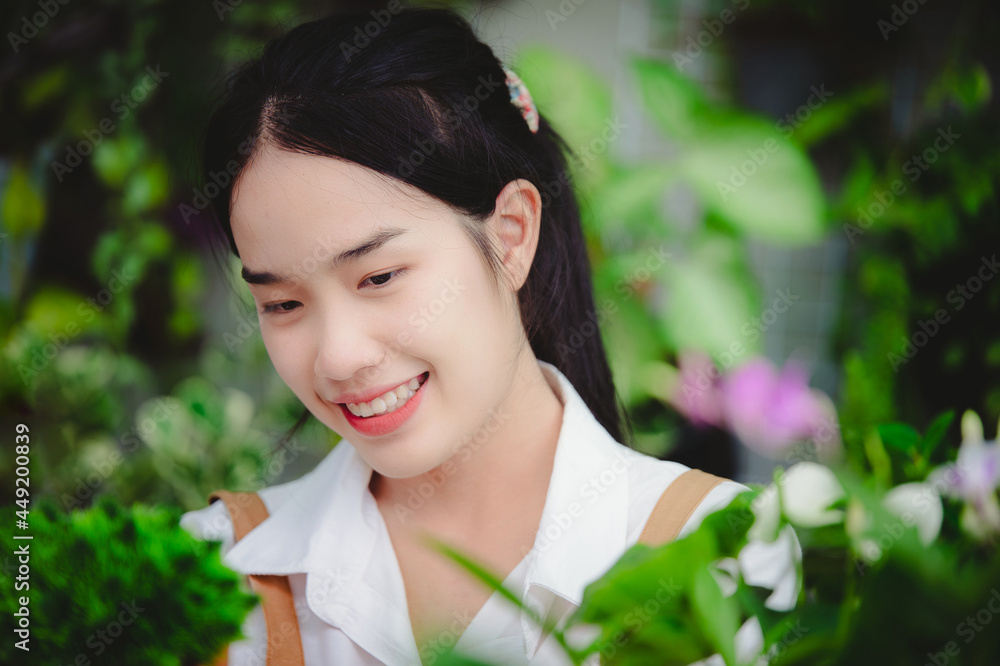 lovely woman happy in the garden lovely woman happy in the garden