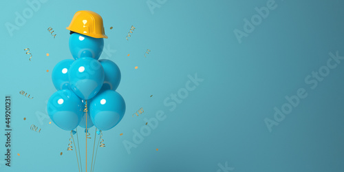 Canvastavla Air balloons with a protective helmet on a blue background