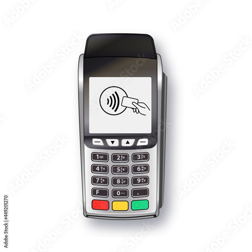 Payment machine. POS terminal Bank payment terminal design template, Mockup. Vector Realistic Silver isolated on white background