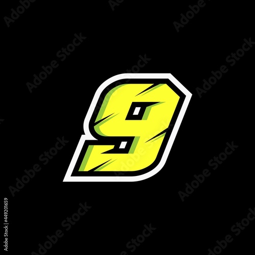 Racing number 9 logo on black background