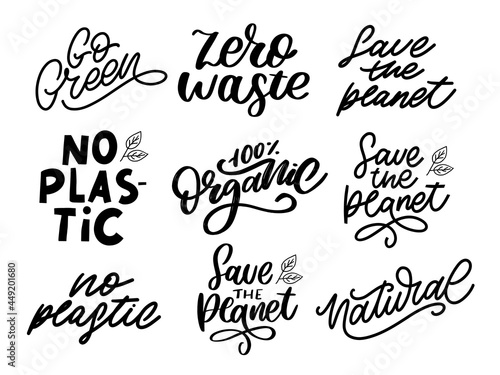 Go Green label, trendy brush lettering, inspirational phrase. Vegetarian concept. Vector calligraphy for vegan shop, cafe, restaurant menu, badges, stickers, banners, logos. Modern typography