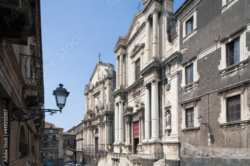 Catania  Sicilia. La via dei Crociferi vista da nord con la Chiesa di San Francesco Borgia 