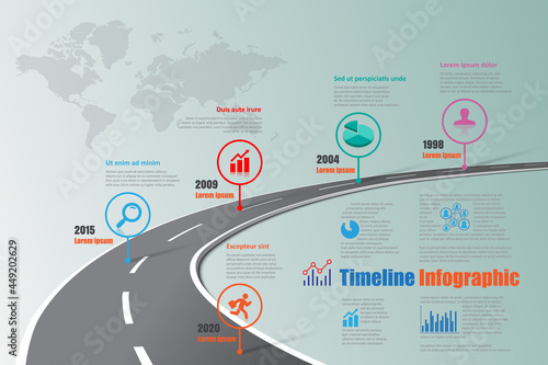 Business roadmap timeline infographic template with pointers designed for abstract background milestone modern diagram process technology digital marketing data presentation chart Vector illustration