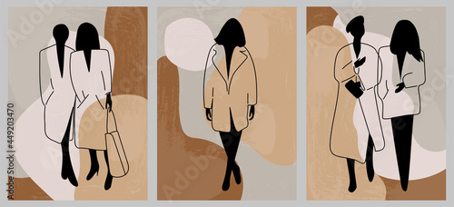 Set of creative hand painted contour abstract female silhouettes. Minimalist vector people icon. For postcard, poster, brochure, cover design, web, interior painting.