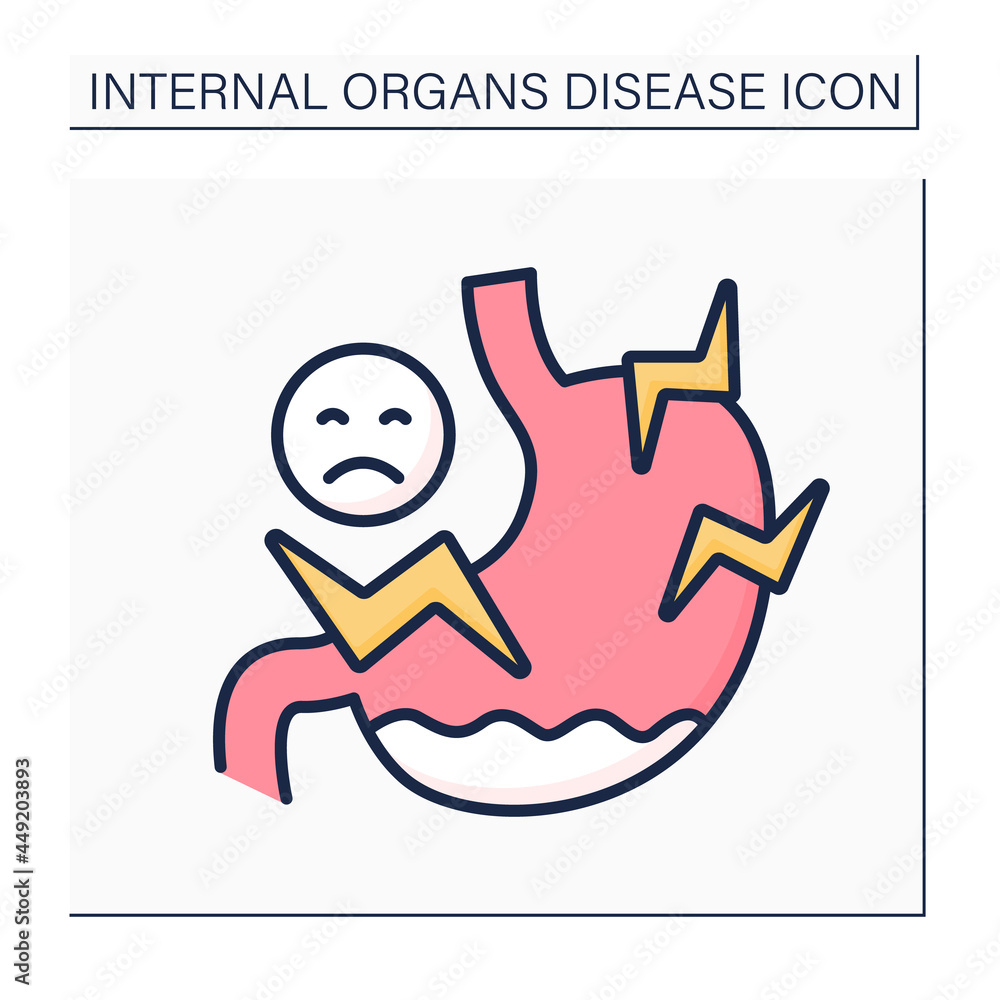 Stomach ache color icon. Indigestion, colic, dyspepsia, tummy ache
