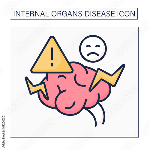 Medical treatment color icon. Successful headache troubles treatment. Perfect painkillers and medicine. Healthcare. Internal organs disease concept.Isolated vector illustration