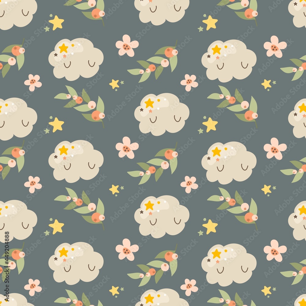 Fototapeta premium Abstract seamless patterns with clouds. Vector illustration. 