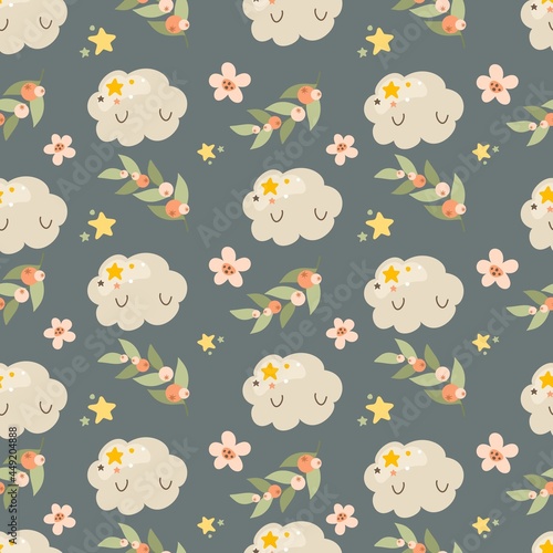 Abstract seamless patterns with clouds. Vector illustration.
