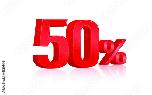 50 percent discount icon on white background. 3D vector