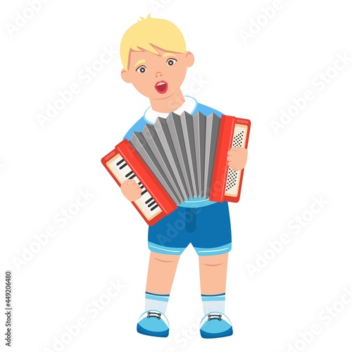 Boy with an accordion. Vector. Cartoon style