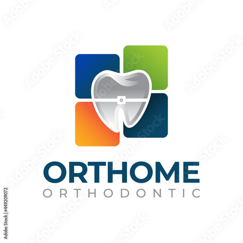 orthome orthodontic logo, eye catching window and braces tooth vector