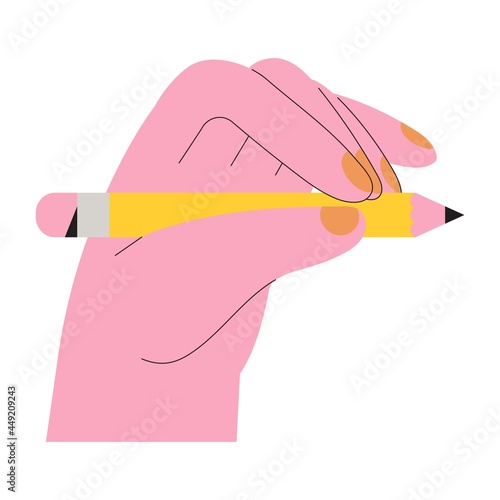 Designer, artist or illustrator hold pensil in hand and is ready to start drawing, project or sketch. Concept for web design studio, startup, art vector illustration courses or creative studio lessons