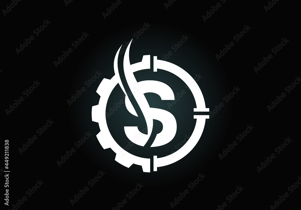 Obraz premium Initial S monogram alphabet with gear pipe and flame. Oil and gas logo concept. Font emblem. Modern vector logo for petroleum business and company identity