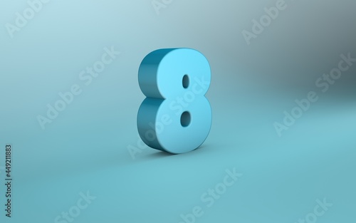 3D rendering of 8 number. 3D Lettering eight number.