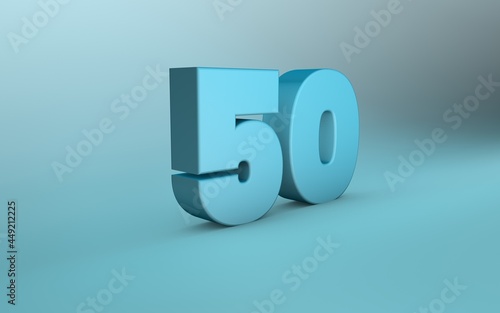3D rendering of 50 number. 3D Lettering fifty number.