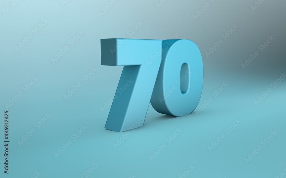 3D rendering of 70 number. 3D Lettering seventy number. 3D rendering of 70 number. 3D Lettering seventy number.