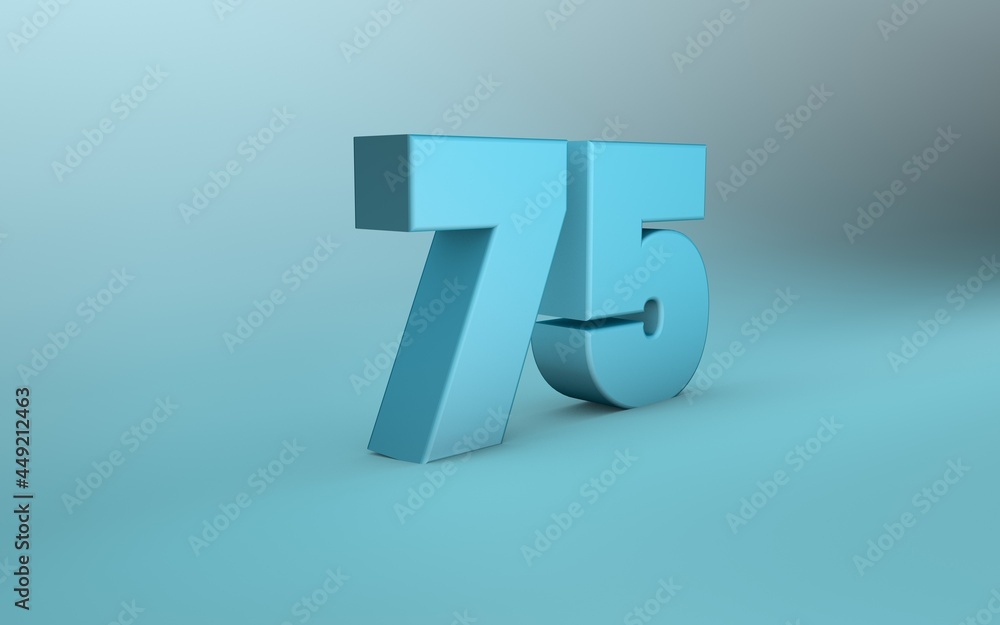3D rendering of 75 number. 3D Lettering seventy five number. 3D rendering of 75 number. 3D Lettering seventy five number.