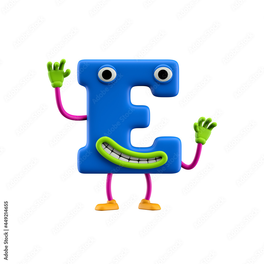 3d render of cartoon character letter e isolated on white background. Funny  alphabet. Stock Illustration | Adobe Stock