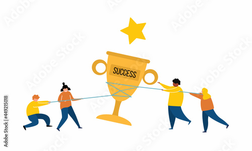 Business rope pulling. Tug war, people confrontation flat concept. Balance person game, team conflict or competition utter vector concept.