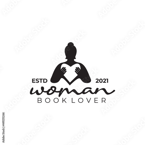 Woman book lover logo design template