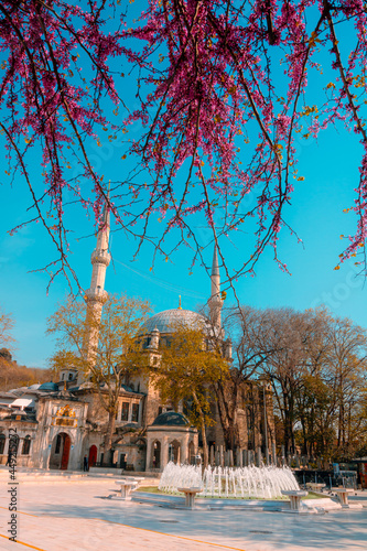 Eyup Sultan Mosque at spring. Ramadan background photo. photo