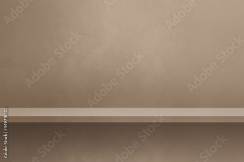 Empty shelf on a beige wall. Background template. Horizontal backdrop