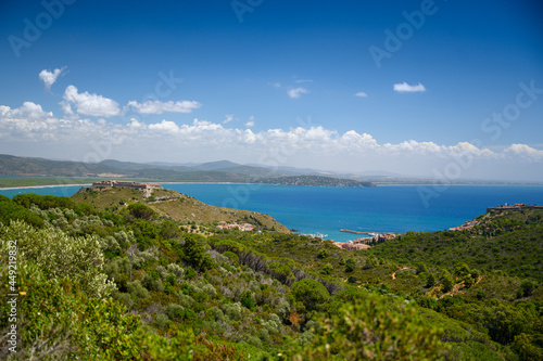 view from Monte Argentario over the Tyrrhenian Sea and coastline with Porto Ercole