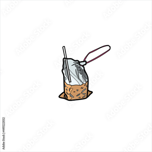 Cartoon drink vector isolated with white background,sticker style, with rope,straw,plastic pakaging, coffee ice with color