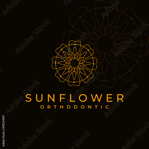sunflower orthodontic logo, a circular arrangement of teeth to form a sunflower vector