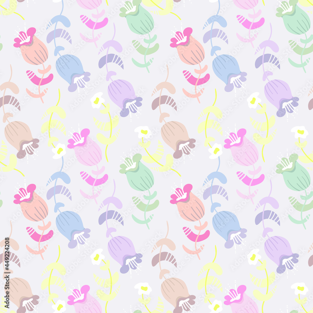 Sealess nature pattern with cute chaotic flowers for print, textile and other your creative ideas