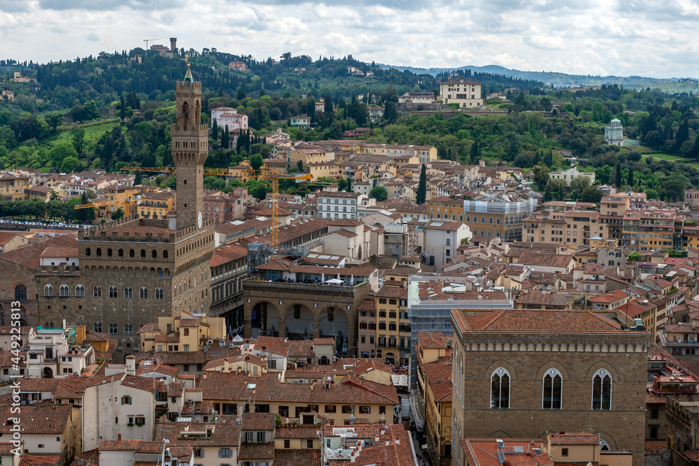 Red rooftops of Florence with the Palazzo Vecchio