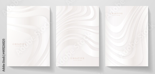 White cover design set. Wavy background with line pattern (curves). Platinum vector for business background, brochure template, planner, flyer a4, music poster, elegant invite