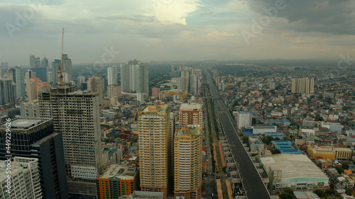 Cityscape of Makati  the business center of Manila. Asian metropolis with skyscrapers view from above. Travel vacation concept.